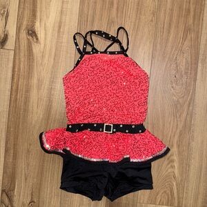 Weissman Coral and Black Sparkle Dance Costume - IC (intermediate child)